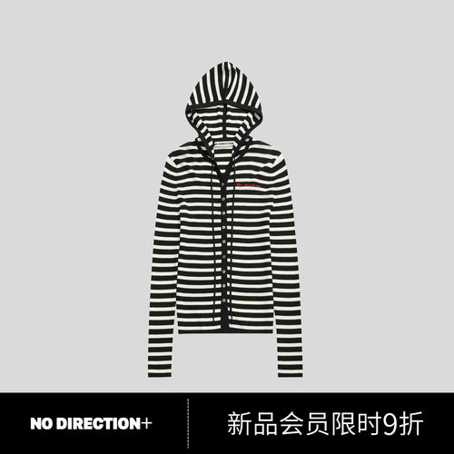 NO DIRECTION+2026秋绵羊毛修身连帽条纹针织开衫N630216606A24