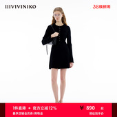 新款 IIIVIVINIKO春季 复古气质小A针织连衣裙女 摩尔蛋白纤维纱