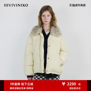 IIIVIVINIKO2025冬新款 通勤摩登时髦短箱型皮草翻领派克羽绒服女