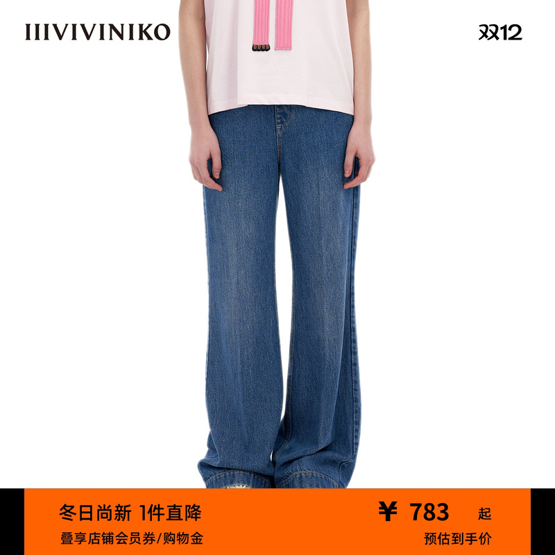 IIIVIVINIKO天丝直筒牛仔长裤