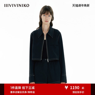 夹克女M510327133B 箱型短款 IIIVIVINIKO2025春新款 撞色辑线经典