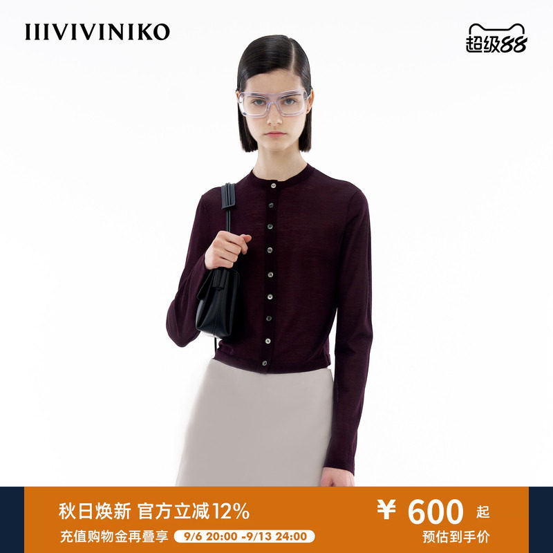 【真丝羊毛混纺】IIIVIVINIKO春季新款薄款修身圆领针织开衫女