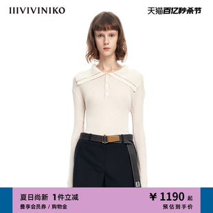 IIIVIVINIKO 女M310115607B 翻领一手长针织套头衫 丝羊毛纱线