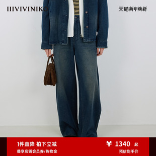 IIIVIVINIKO2025冬新款 子女M541810208D 复古休闲水洗弯刀牛仔裤