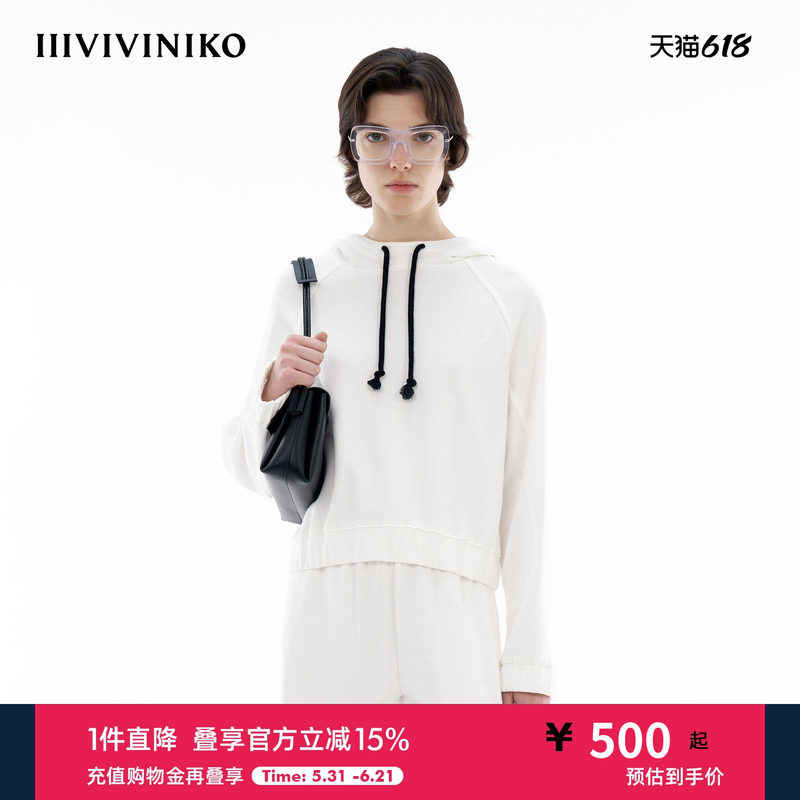 【纯棉法式毛圈】IIIVIVINIKO春季新款简约蝙蝠袖截短连帽卫衣女