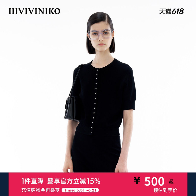 【四空针织系列】IIIVIVINIKO夏新款圆领短袖针织开衫M423707623E