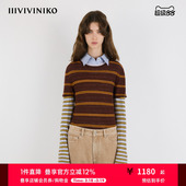 时髦撞色假两件针织长袖 IIIVIVINIKO2025秋新款 女 水溶羊毛