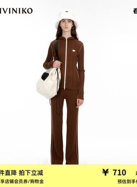 IIIVIVINIKO“环保丝感醋酸”美拉德针织连帽外套女M333708646A