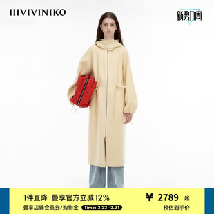 IIIVIVINIKO 廓形连帽毛呢大衣外套女M349025166D 进口90S澳毛