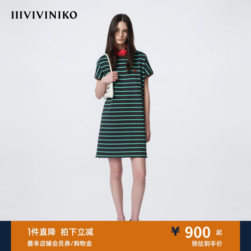 IIIVIVINIKO2026夏季新款时髦气质直筒条纹连衣裙女M620639379D