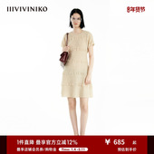 泡泡纱优雅气质收腰连衣裙女 新款 重工压褶 IIIVIVINIKO夏季