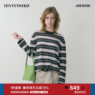 圆领翻针立体条纹针织衫