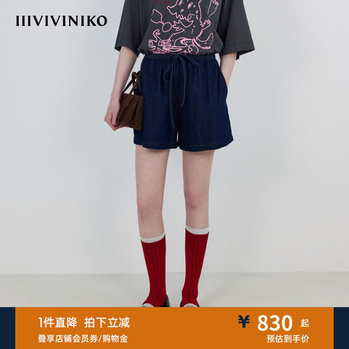 IIIVIVINIKO秋季新款时髦宽松莫代尔抽绳牛仔短裤女M531824211A
