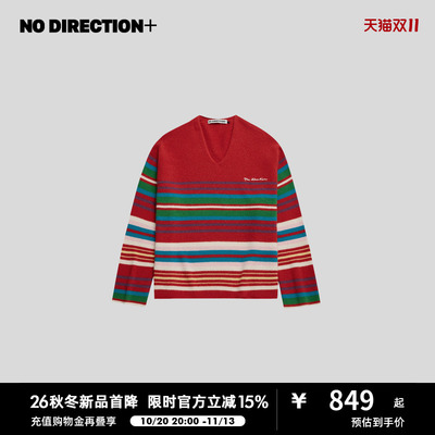 NO DIRECTION+2026冬艺术感羊毛V领彩条套头针织衫N640139651D52