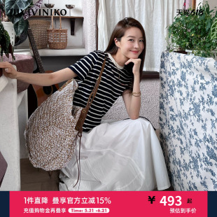 IIIVIVINIKO2026夏季新款休闲通勤复古条纹T恤女M620505387E