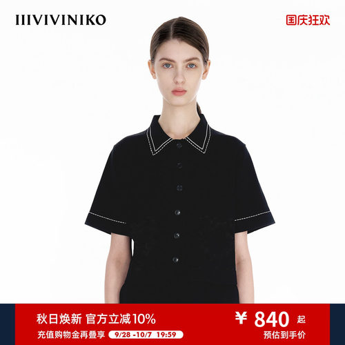 IIIVIVINIKO夏季新款休闲学院风截短衬衫式套头衫女B523761606D
