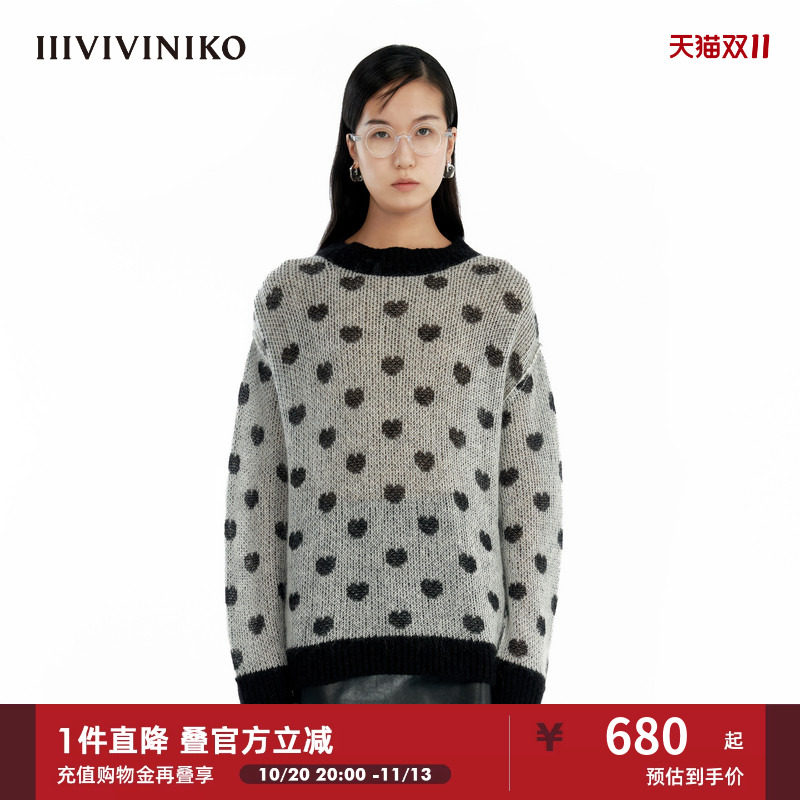 【马海毛羊毛混纺】IIIVIVINIKO秋季新款撞色圆领针织毛衣女