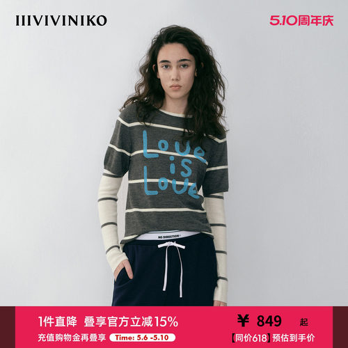 NO DIRECTION+假两件条纹针织衫N610107620A