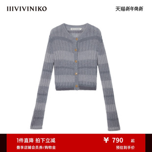 新款 IIIVIVINIKO春季 时尚 马海毛短款 女 条纹针织开衫 博主同款