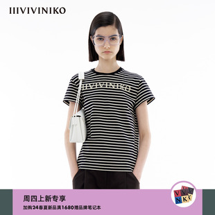 经典 全棉宽松圆领短袖 新款 IIIVIVINIKO2024春季 T恤女C410504315B