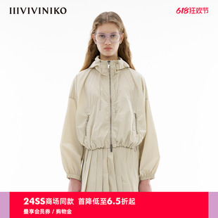 塔夫绸面料 短款 新款 IIIVIVINIKO2024春季 宽松运动连帽外套女