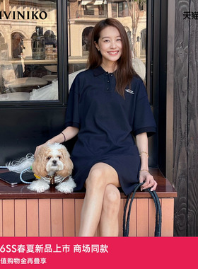 IIIVIVINIKO2026夏季新款Polo领收腰针织连衣裙女M620605382E