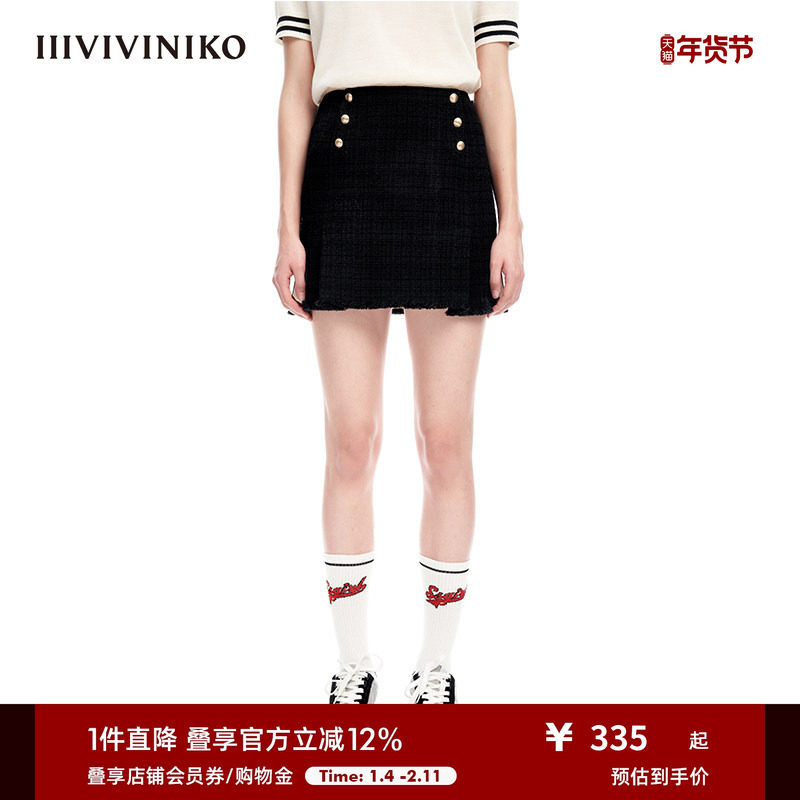 IIIVIVINIKO春夏新品复古粗花呢小A百褶半身短裙女M310705124A,女装/女士精品,半身裙,淘宝优惠券,粉丝福利购,淘宝优惠卷