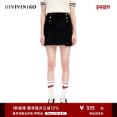 IIIVIVINIKO春夏新品 复古粗花呢小A百褶半身短裙女M310705124A