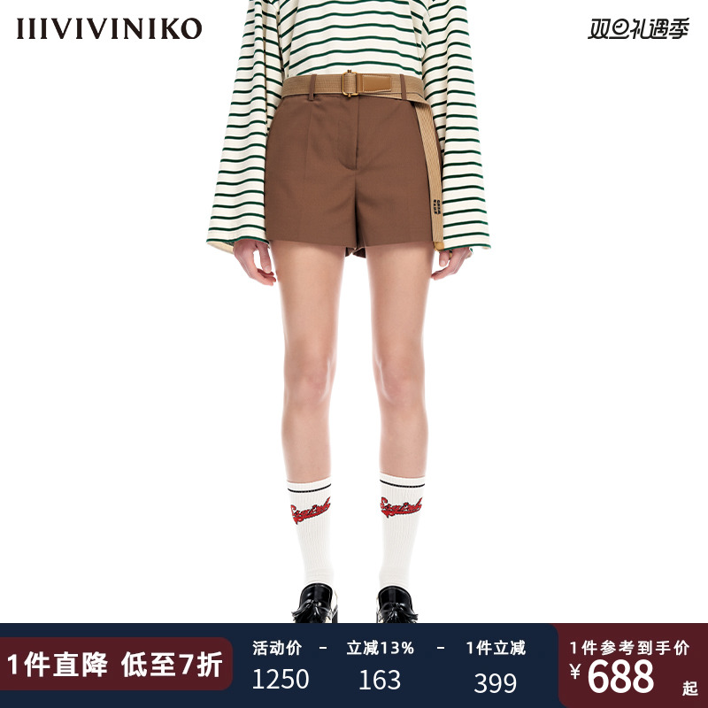 IIIVIVINIKO2023春夏新品绵羊毛A型休闲短裤女M310808160B