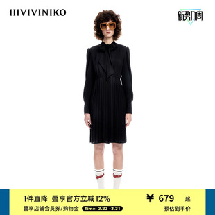 IIIVIVINIKO春夏新品 百褶收腰连衣裙女M310611139A 简约学院风长袖