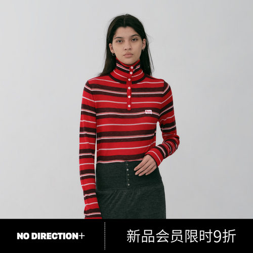 NO DIRECTION+2026秋水溶羊毛亨利领条纹针织衫N630123608B52