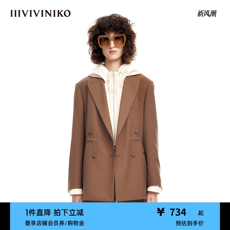 IIIVIVINIKO纯色抽绳西装外套