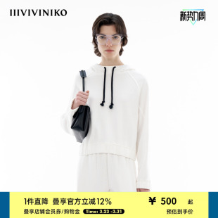 纯棉法式 简约蝙蝠袖 毛圈 新款 截短连帽卫衣女 IIIVIVINIKO春季