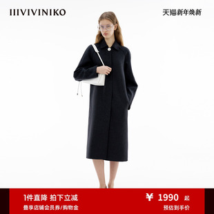 长款 新款 IIIVIVINIKO春季 麦尔登毛呢大衣外套女 美丽奴羊毛