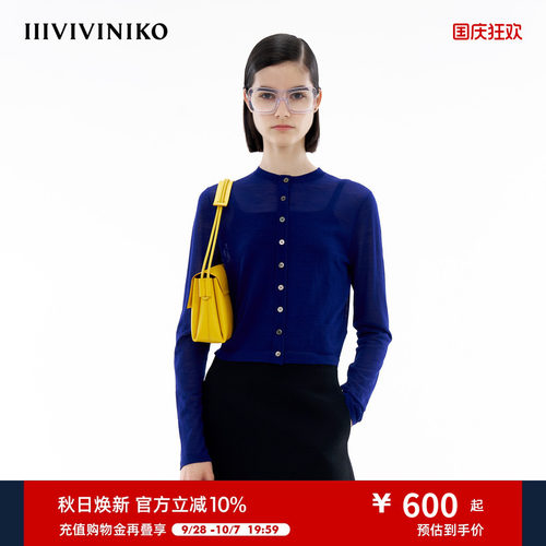 【真丝羊毛混纺】IIIVIVINIKO春季新款薄款修身圆领针织开衫女