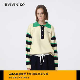 Polo领拼接针织毛衣女M610185633A IIIVIVINIKO2026春新款