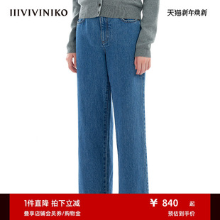 复古九分直筒长裤 新款 IIIVIVINIKO秋季 子女 重磅纯棉牛仔