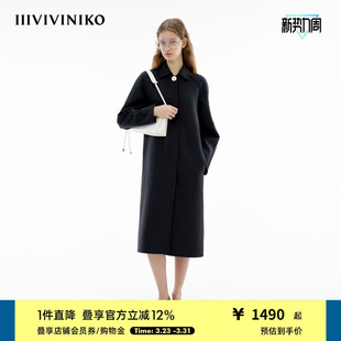 长款 新款 IIIVIVINIKO春季 麦尔登毛呢大衣外套女 美丽奴羊毛