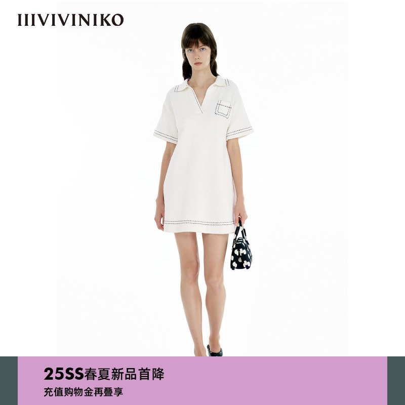 IIIVIVINIKO2025春新款复古花呢Polo领连衣裙女B511142631B
