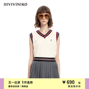 学院风V领撞色羊毛针织背心女M311207647A IIIVIVINIKO春夏新品