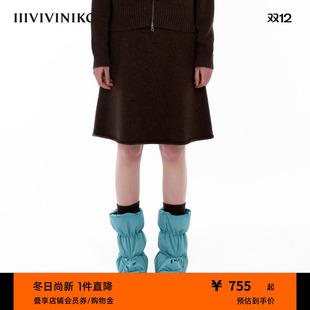 羊绒绵羊毛混纺 IIIVIVINIKO A摆夹花过膝半身裙女M343837649D