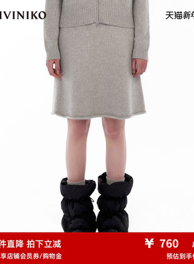 IIIVIVINIKO“羊绒绵羊毛混纺”A摆夹花过膝半身裙女M343837649D