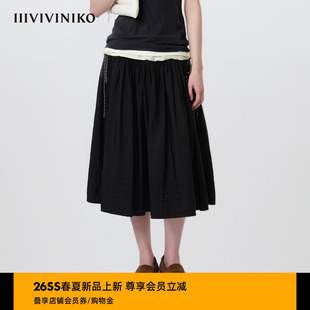 休闲优雅气质A字抽绳褶裙女M610707059A IIIVIVINIKO2026春新款