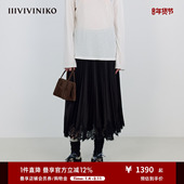 IIIVIVINIKO2025秋新款 撞色腰头蕾丝花边百褶半裙女M530713159B