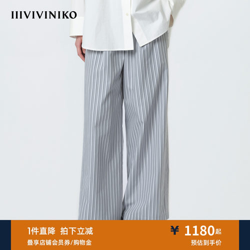 IIIVIVINIKO2026夏季新款宽松百搭抽绳条纹阔腿裤子女M620816165C