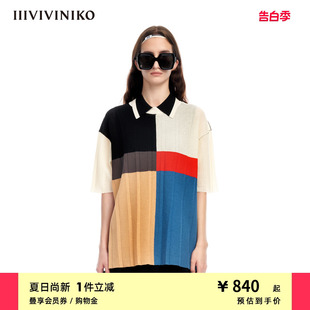 宽松直身T恤感拼⾊短袖 针织衫 新品 IIIVIVINIKO夏季 女M320112601D