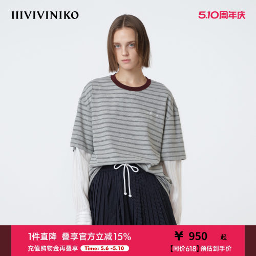 IIIVIVINIKO2026夏季新款宽松假两件条纹上衣女M620511309C