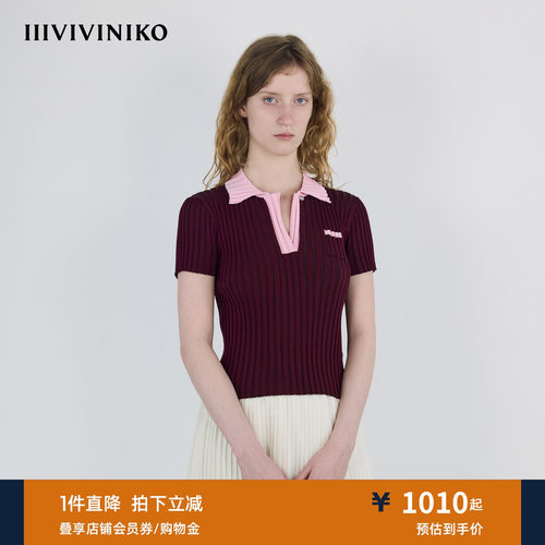 IIIVIVINIKO秋季新款时髦撞色罗纹POLO套头衫女M530106633A