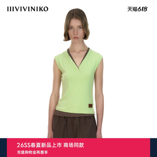 IIIVIVINIKO2026夏季新款复古时髦撞色V领针织衫女M620503362E