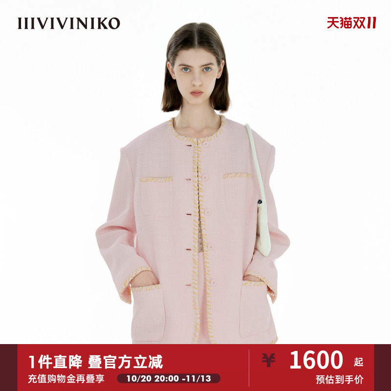 【进口面料】IIIVIVINIKO春季新款复古粗花呢大廓形外套女